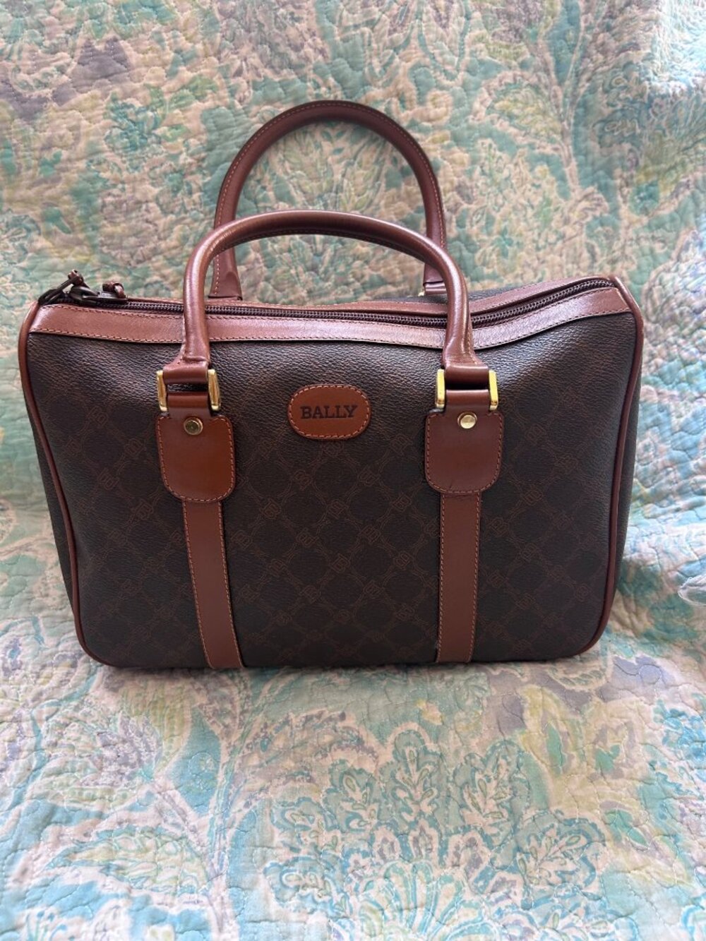 Bally Monogram Brown Boston Satchel Handbag Made in Italy
